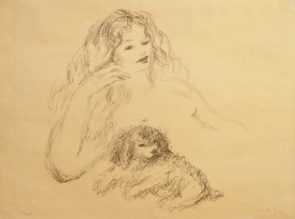 Lithografie Vertes - GIRL WITH DOG