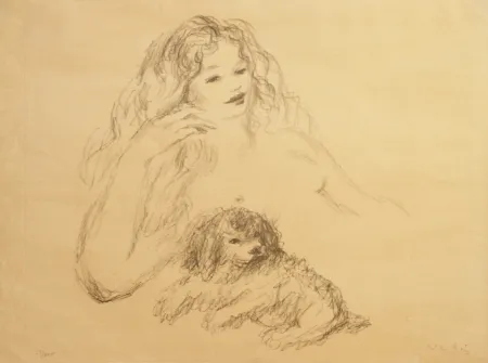 Lithografie Vertes - GIRL WITH DOG