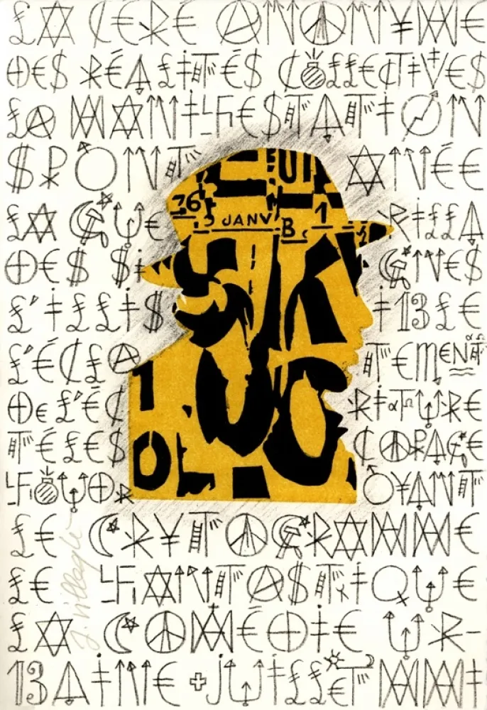 Lithografie Villeglé - Autoportrait 