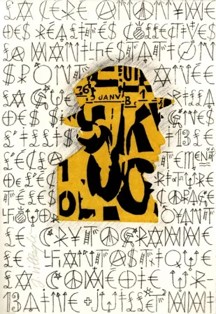 Lithografie Villeglé - Autoportrait 