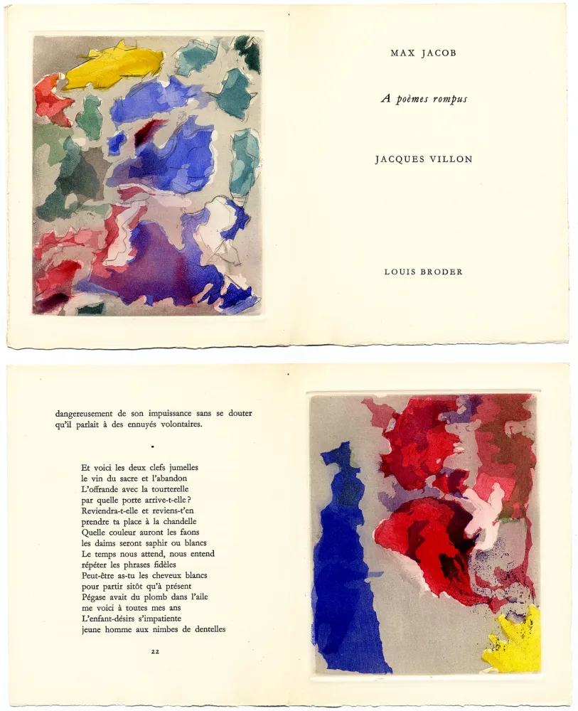 Geïllustreerd Boek Villon - Max Jacob : À POÈMES ROMPUS. 5 gravures originales en couleurs (1960) 