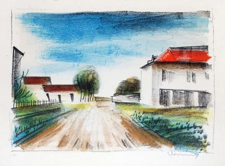 Lithografie Vlaminck - Entrée de Village II (La Route de Francheville)