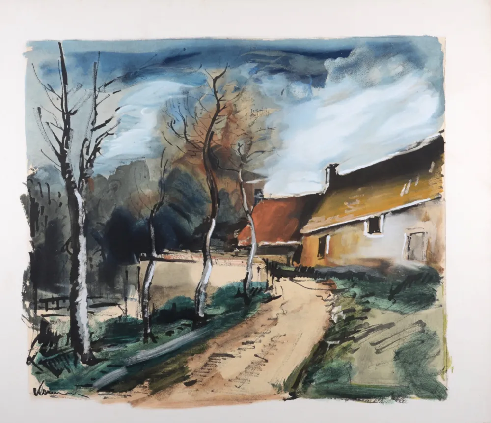 Lithografie Vlaminck - Le hameau près de Verneuil, vers 1950
