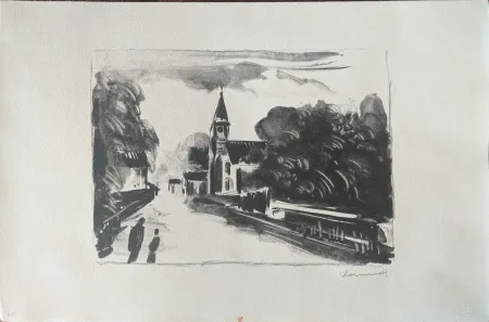 Lithografie Vlaminck - Marine, l'église