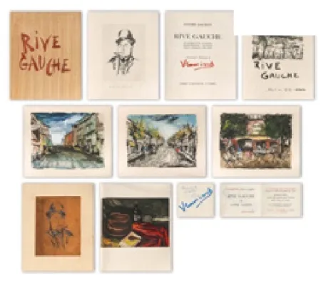 Geïllustreerd Boek Vlaminck - RIVE GAUCHE. Quartier latin - Plaisance - Montparnasse - Les Quais - Saint-Germain-des-Prés. Exemplaire sur Japon nacré avec suites, le cuivre du portrait et une aquarelle originale.