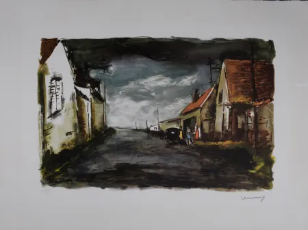 Lithografie Vlaminck - Rue de Village, circa 1950 - Hand-signed