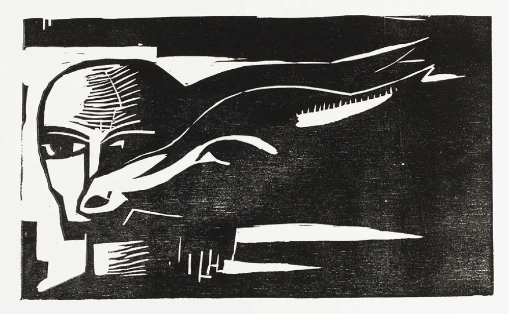 Houtsnede Völker - Frau mit Ziege (Woman with Goat)