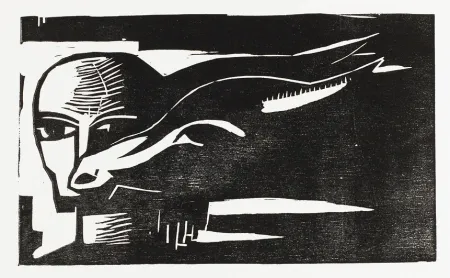 Houtsnede Völker - Frau mit Ziege (Woman with Goat)