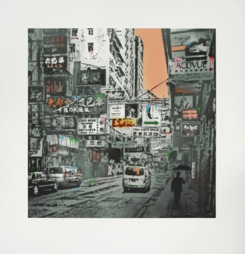 Zeefdruk Walker - Basking in the glory - Hong Kong Street Scene #1