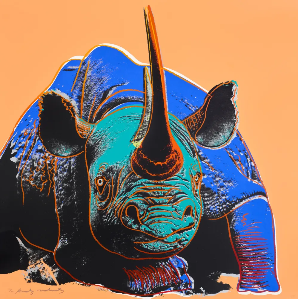 Zeefdruk Warhol - Black Rhinoceros