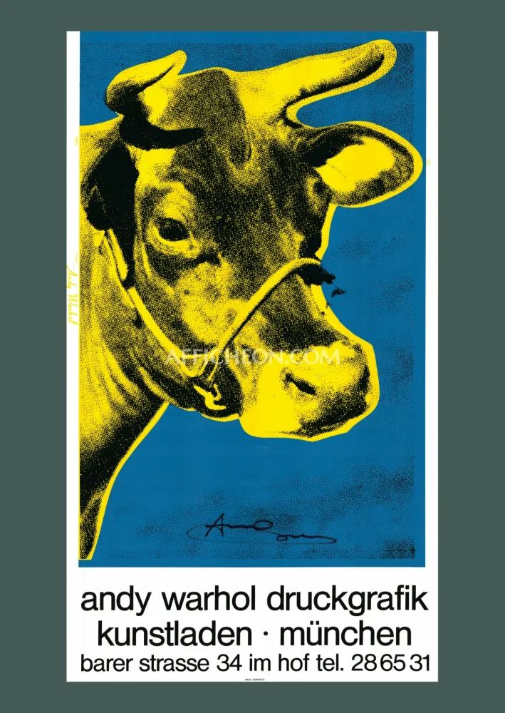 Zeefdruk Warhol - 'Cow Wallpaper (Blue/Yellow)' 1983 Silkscreen (Hand-signed)