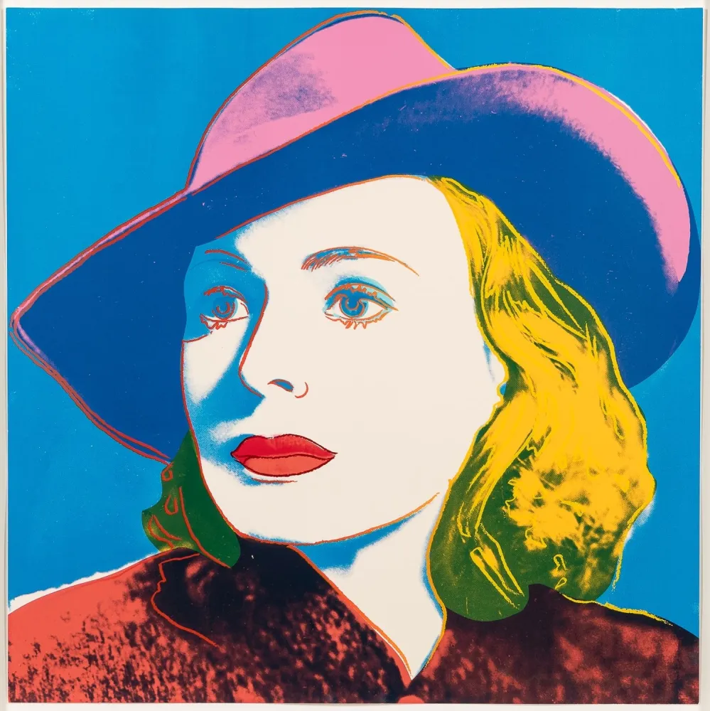 Zeefdruk Warhol - Ingrid Bergman with hat