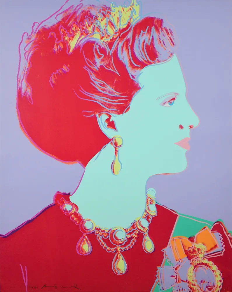 Zeefdruk Warhol - Reigning Queens Series, Queen Margrethe II of Denmark (Violet)