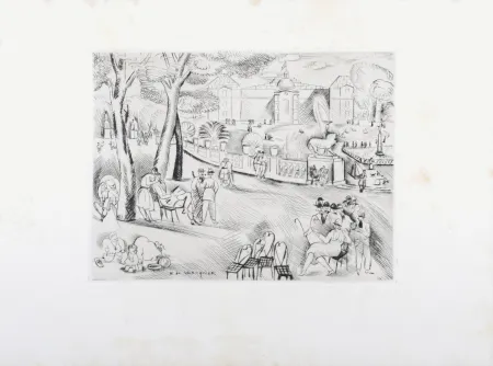 Gravure Waroquier - Jardin du Luxembourg
