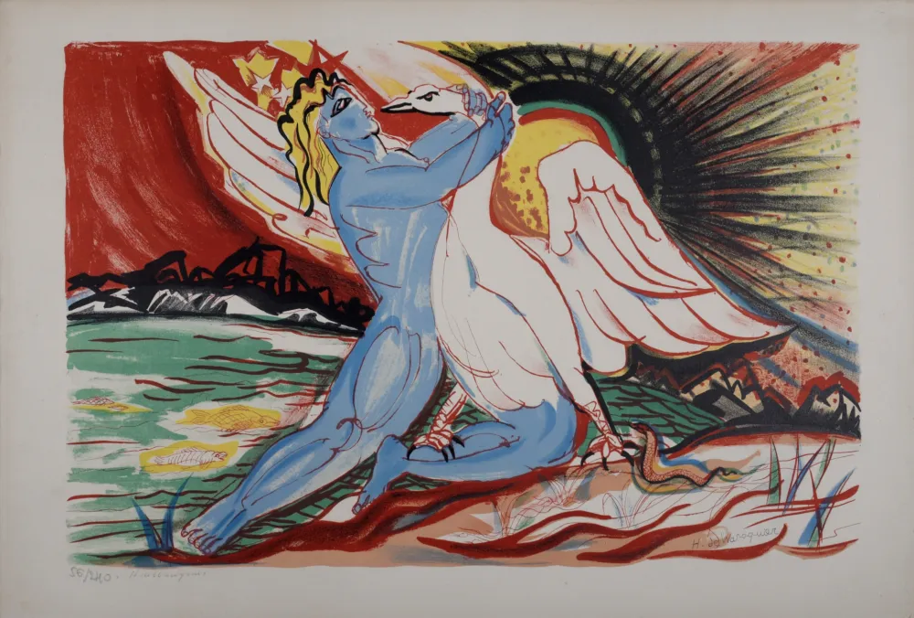 Lithografie Waroquier - Léda et le Cygne, circa 1950