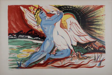 Lithografie Waroquier - Léda et le Cygne, circa 1950