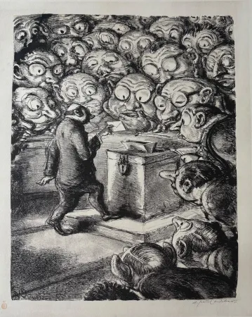 Lithografie Weber -  Die Stimme des Gewissens
