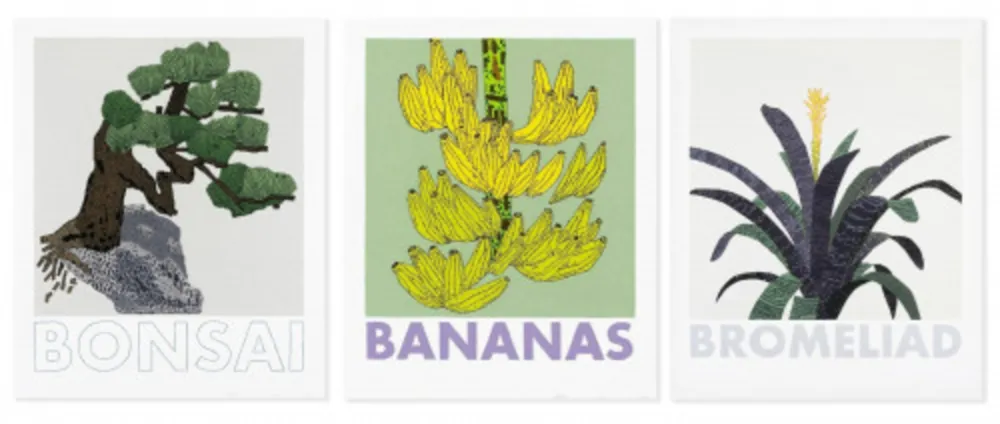 Zeefdruk Wood - Bonsai, Banana and Bromelaid