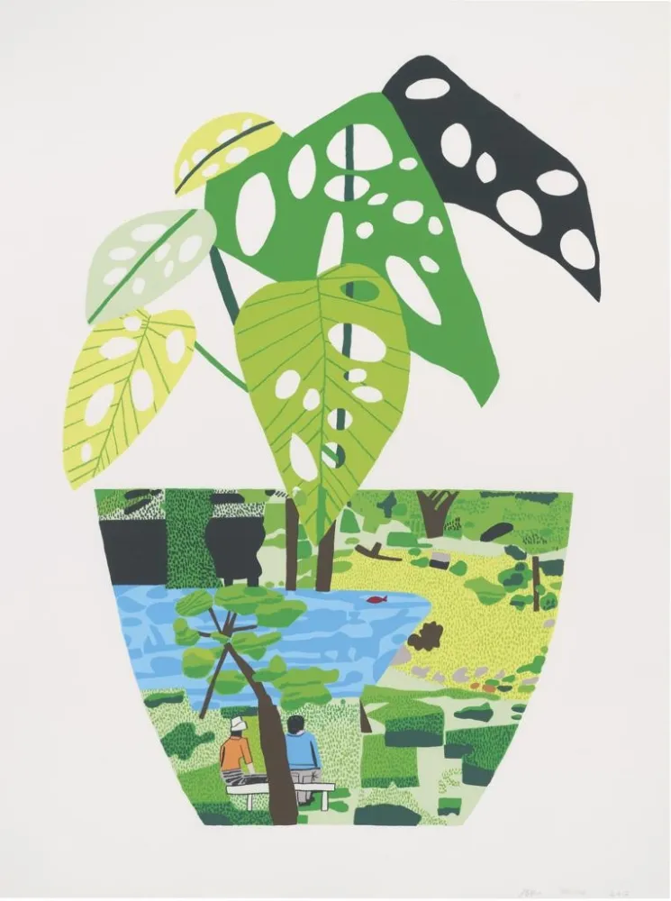 Zeefdruk Wood - Landscape Pot with Plant