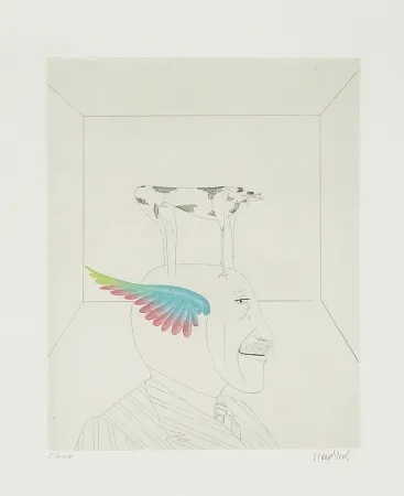 Ets En Aquatint Wunderlich - Autoportrait au chien