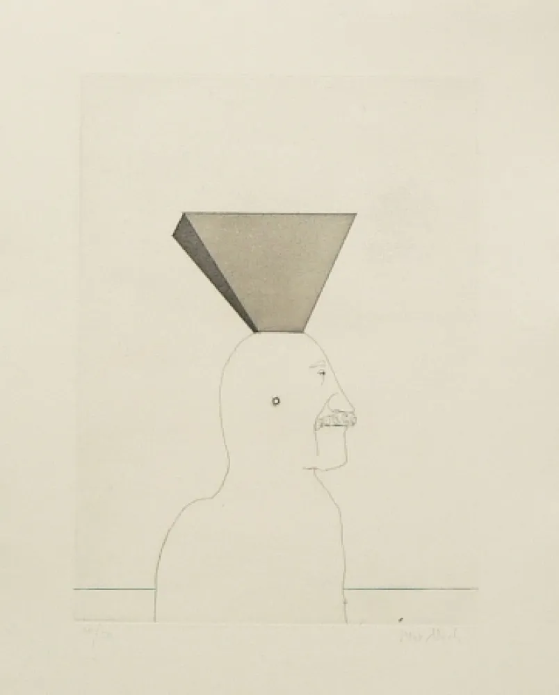 Ets En Aquatint Wunderlich - Autoportrait avec pyramide