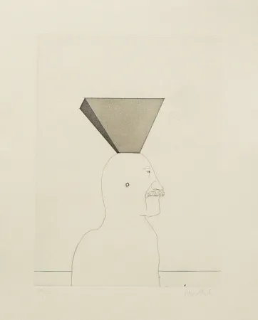 Ets En Aquatint Wunderlich - Autoportrait avec pyramide