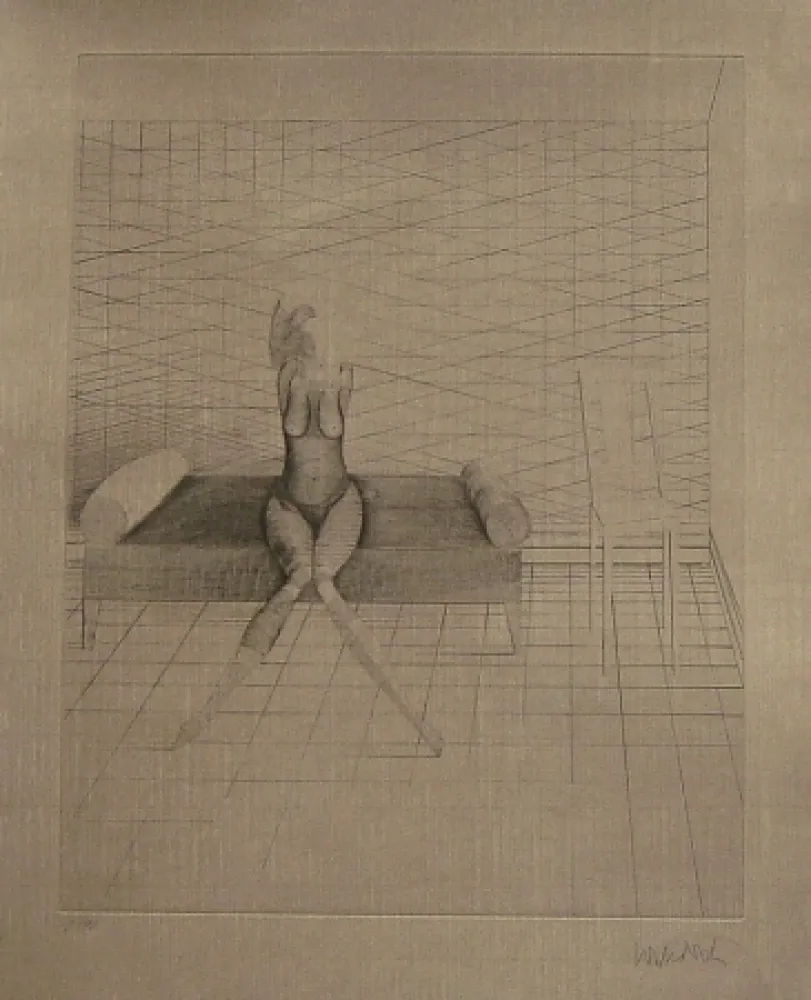 Ets En Aquatint Wunderlich - Jutta sur le canapé du studio