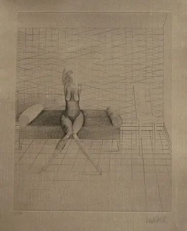 Ets En Aquatint Wunderlich - Jutta sur le canapé du studio