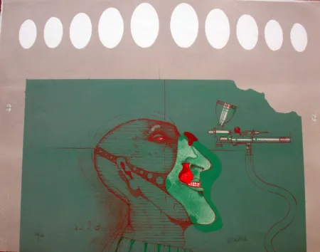 Lithografie Wunderlich - Kopft mit maske