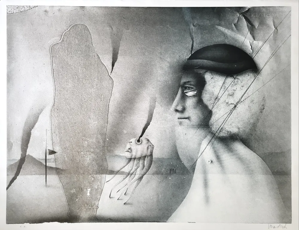 Lithografie Wunderlich - Polyp mit Dame