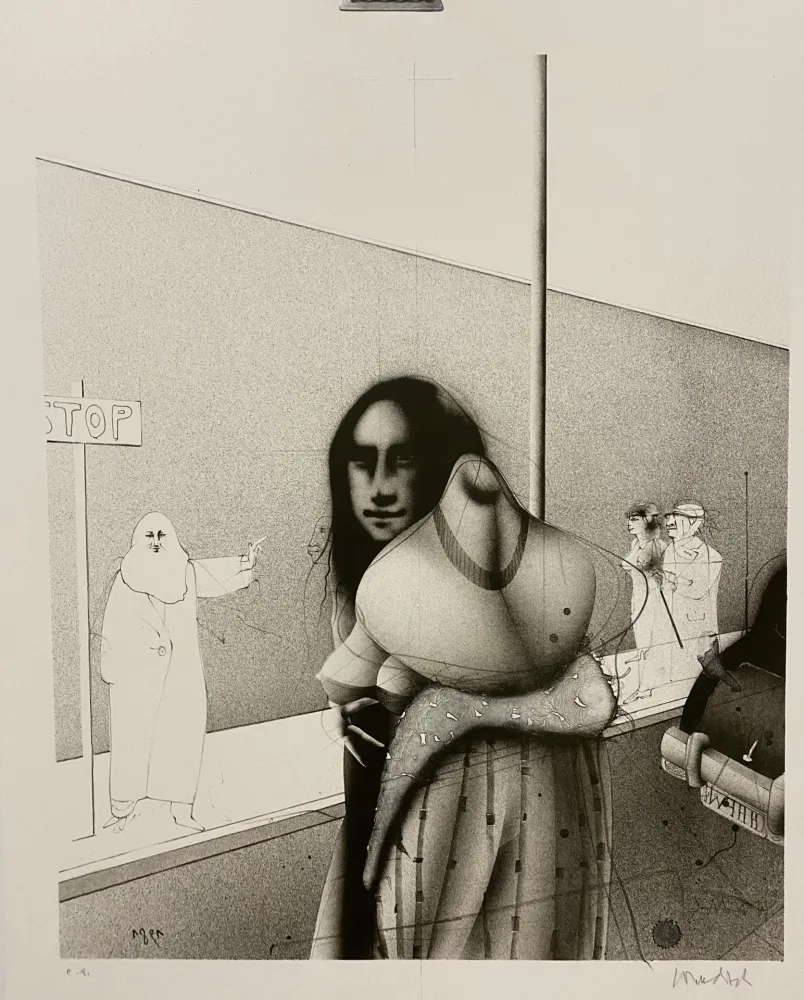 Lithografie Wunderlich - Strassenszene