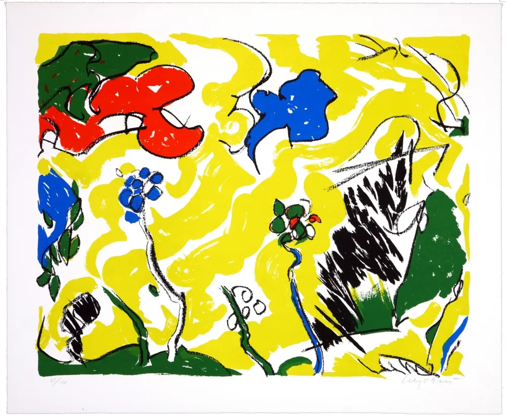 Lithografie Wyckaert - Coup de vent dans le jardin