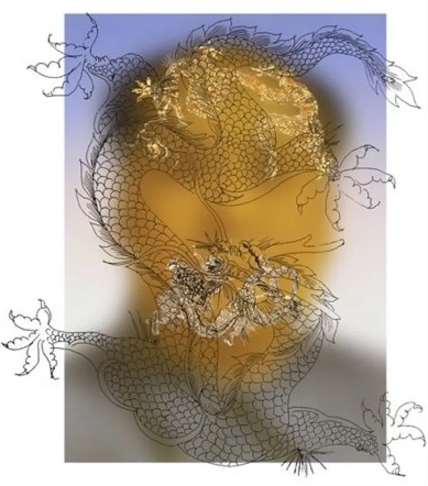 Zeefdruk Yan - Mao with Dragons