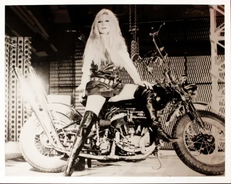 Zeefdruk Young - Brigitte Bardot sur sa Harley Davidson 