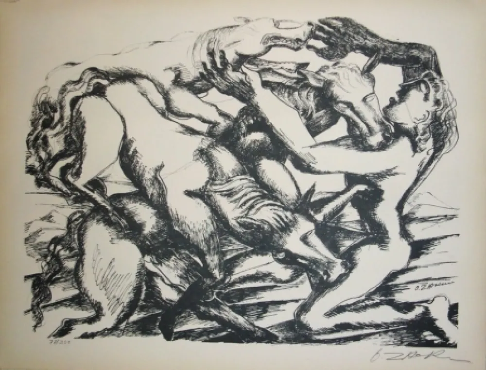 Lithografie Zadkine - Les cavales de Diomède