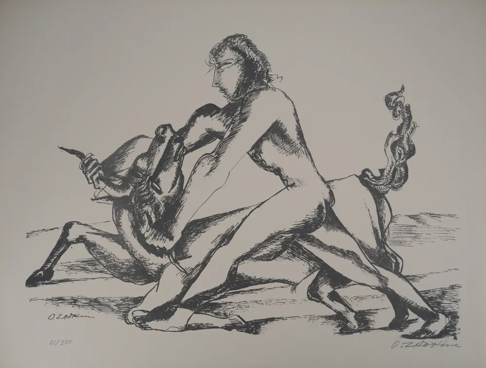 Lithografie Zadkine -  Mythologie Hercule et le Taureau du roi de Crète