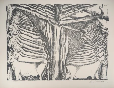 Lithografie Zadkine - Mythologie : Hercule et les écuries d'Augias