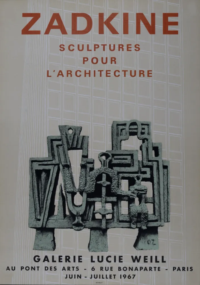 Lithografie Zadkine - Sculptures pour l'architecture - Galerie Lucie Weill, 1967