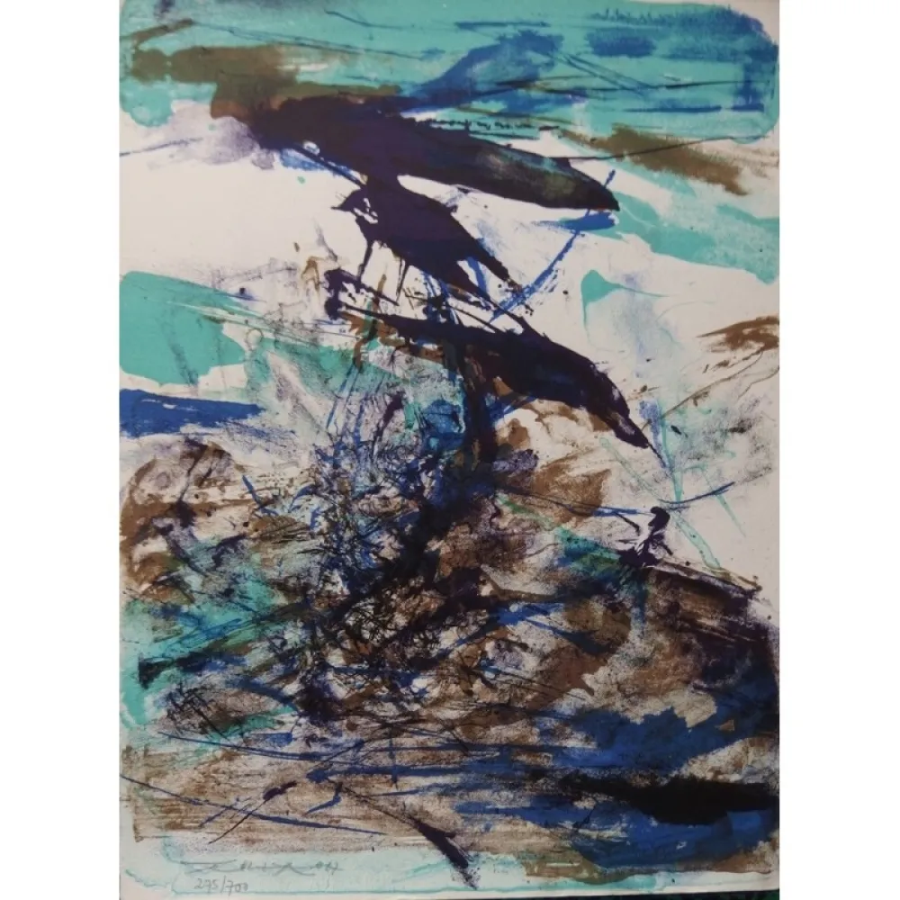 Lithografie Zao - Composition bleu et brune