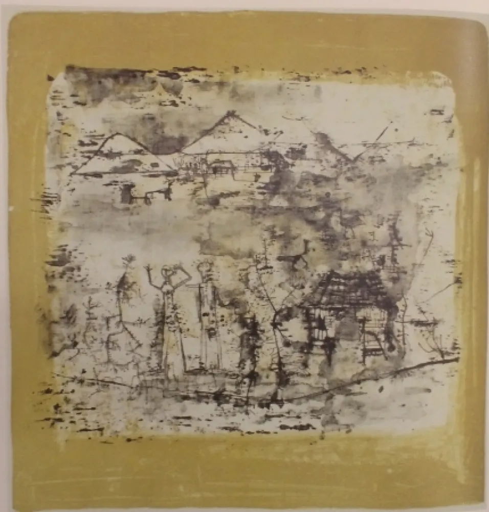 Lithografie Zao - Paysage à l'homme les mains levées