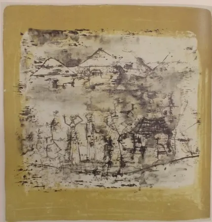 Lithografie Zao - Paysage à l'homme les mains levées