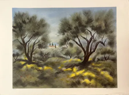 Lithografie Zarou - Les Oliviers